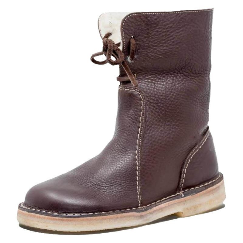 Unifarben Leder Herbst Westlicher Stil Western Stiefelette