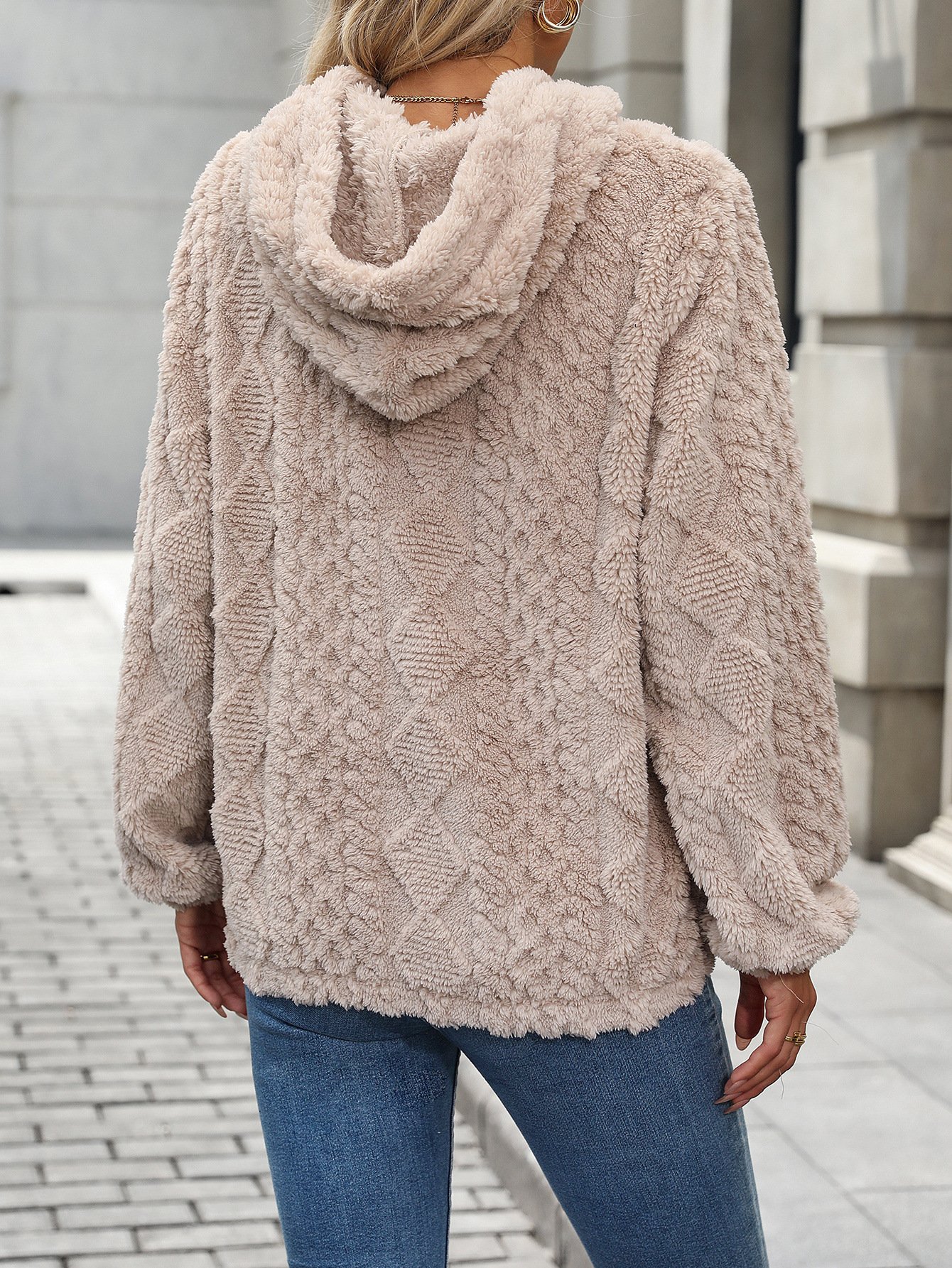 Damen Unifarben Frühling/Herbst Fluff/Granular-Fleece-Stoff Langarm Lässig Täglich Kapuze