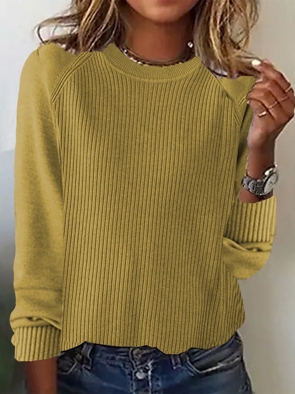 Damen Frühling/Herbst Unifarben Lässig Langarm Rundhals Garn/Wollgarn Pullover