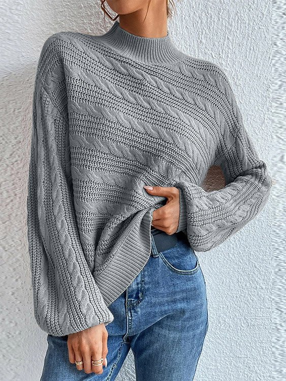 Damen Frühling/Herbst Unifarben Lässig Langarm Rundhals Wolle/Stricken Pullover