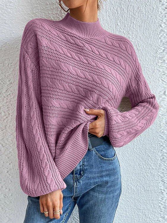 Damen Frühling/Herbst Unifarben Lässig Langarm Rundhals Wolle/Stricken Pullover