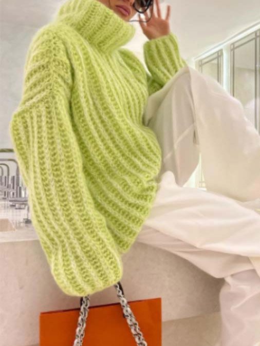 Damen Frühling/Herbst Unifarben Lässig Langarm Rollkragen Wolle/Stricken Pullover