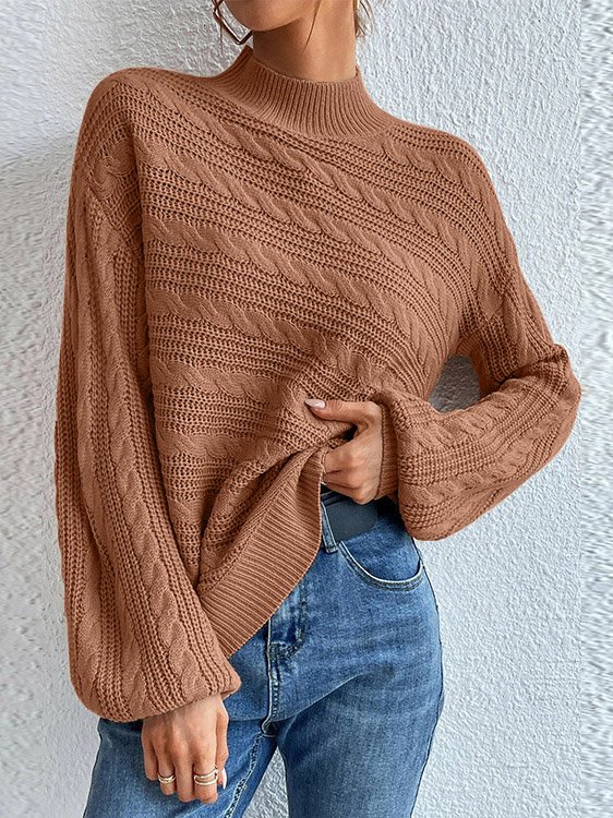 Damen Frühling/Herbst Unifarben Lässig Langarm Rundhals Wolle/Stricken Pullover