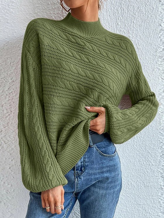 Damen Frühling/Herbst Unifarben Lässig Langarm Rundhals Wolle/Stricken Pullover