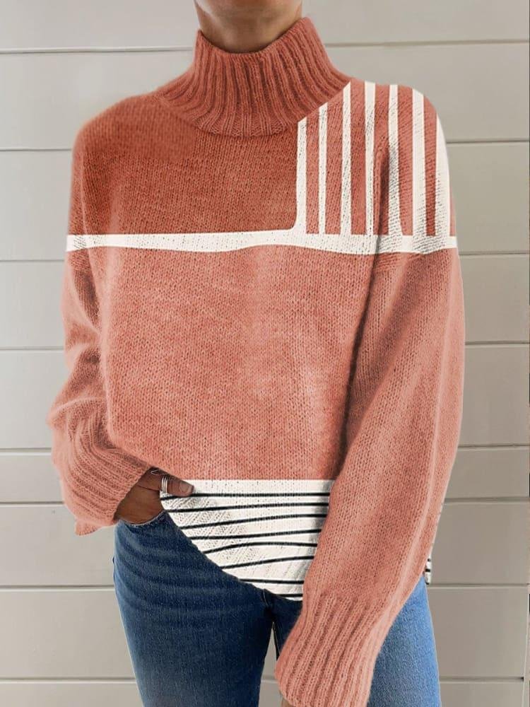 Damen Frühling/Herbst Geometrisch Lässig Langarm Rollkragen Garn/Wollgarn Pullover