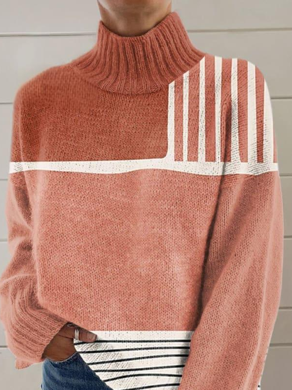 Damen Frühling/Herbst Geometrisch Lässig Langarm Rollkragen Garn/Wollgarn Pullover