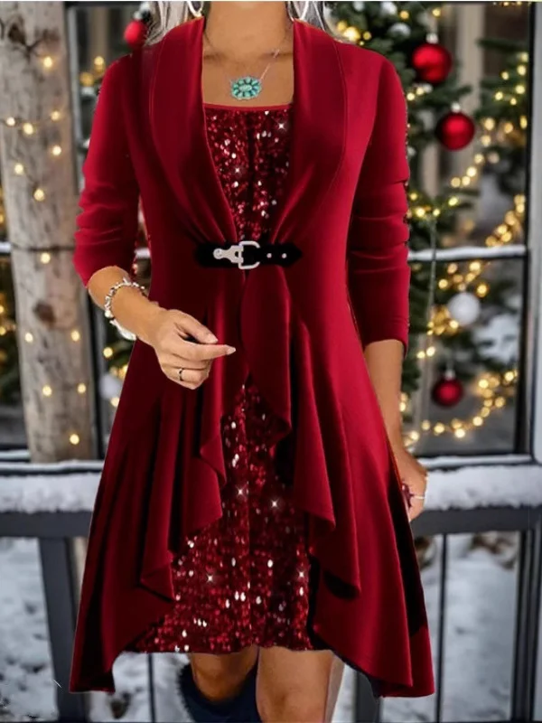 Damen Langarm Frühling/Herbst Weihnachten Samtkleid Rundhals Täglich Ausgehen Lässig Maxikleid H-Linie