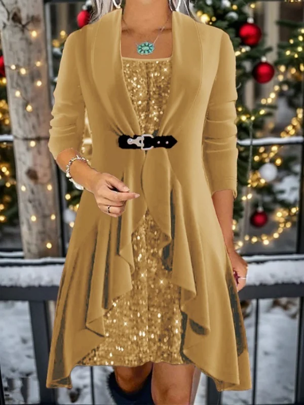 Damen Langarm Frühling/Herbst Weihnachten Samtkleid Rundhals Täglich Ausgehen Lässig Maxikleid H-Linie