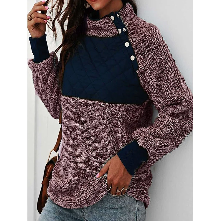 Damen Rollkragen Unifarben Reißverschluss Lässig Frühling/Herbst Fluff/Granular-Fleece-Stoff Langarm Sweatshirt