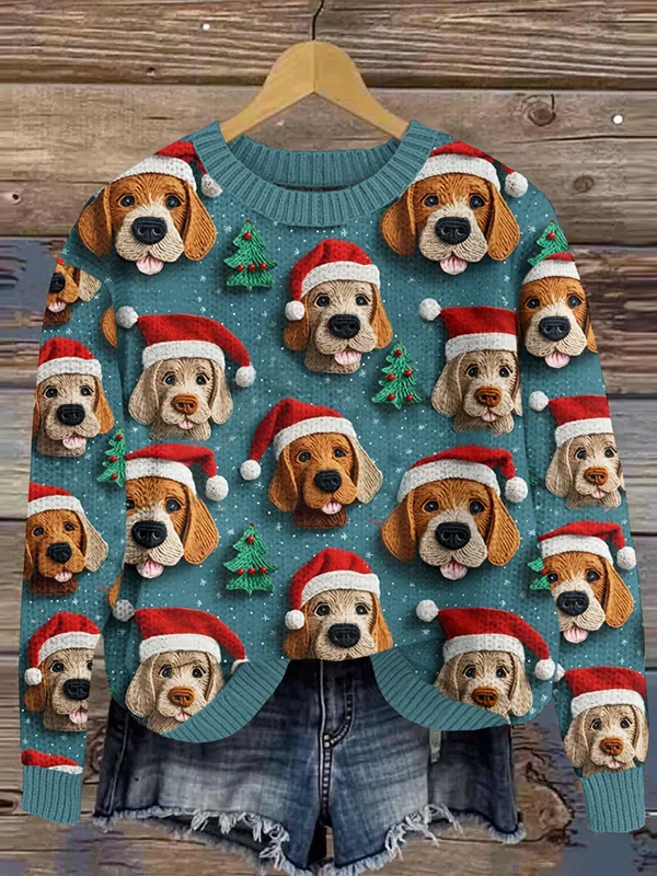 Damen Winter 3d Drucken Lässig Langarm Rundhals Strickpullover