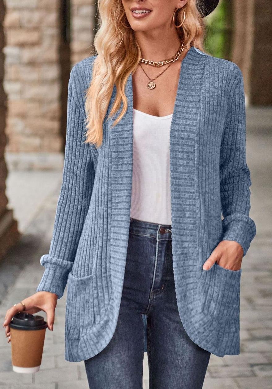 Damen Lässig Frühling/Herbst Unifarben Strickjacke