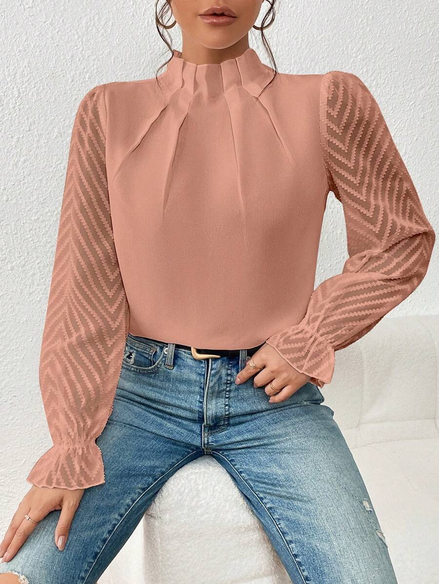 Damen Langarm T-Shirts T-Shirt Frühling/Herbst Unifarben Mock Neck Täglich Ausgehen Lässig Oberteile