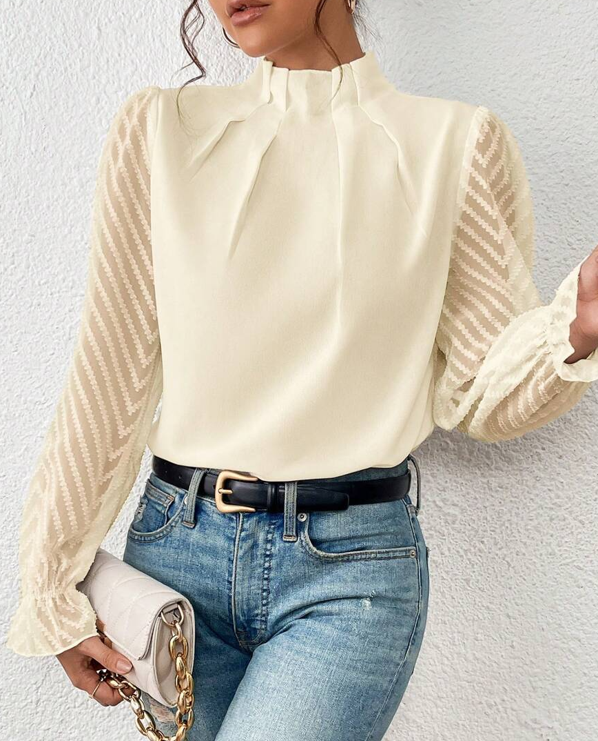 Damen Langarm T-Shirts T-Shirt Frühling/Herbst Unifarben Mock Neck Täglich Ausgehen Lässig Oberteile