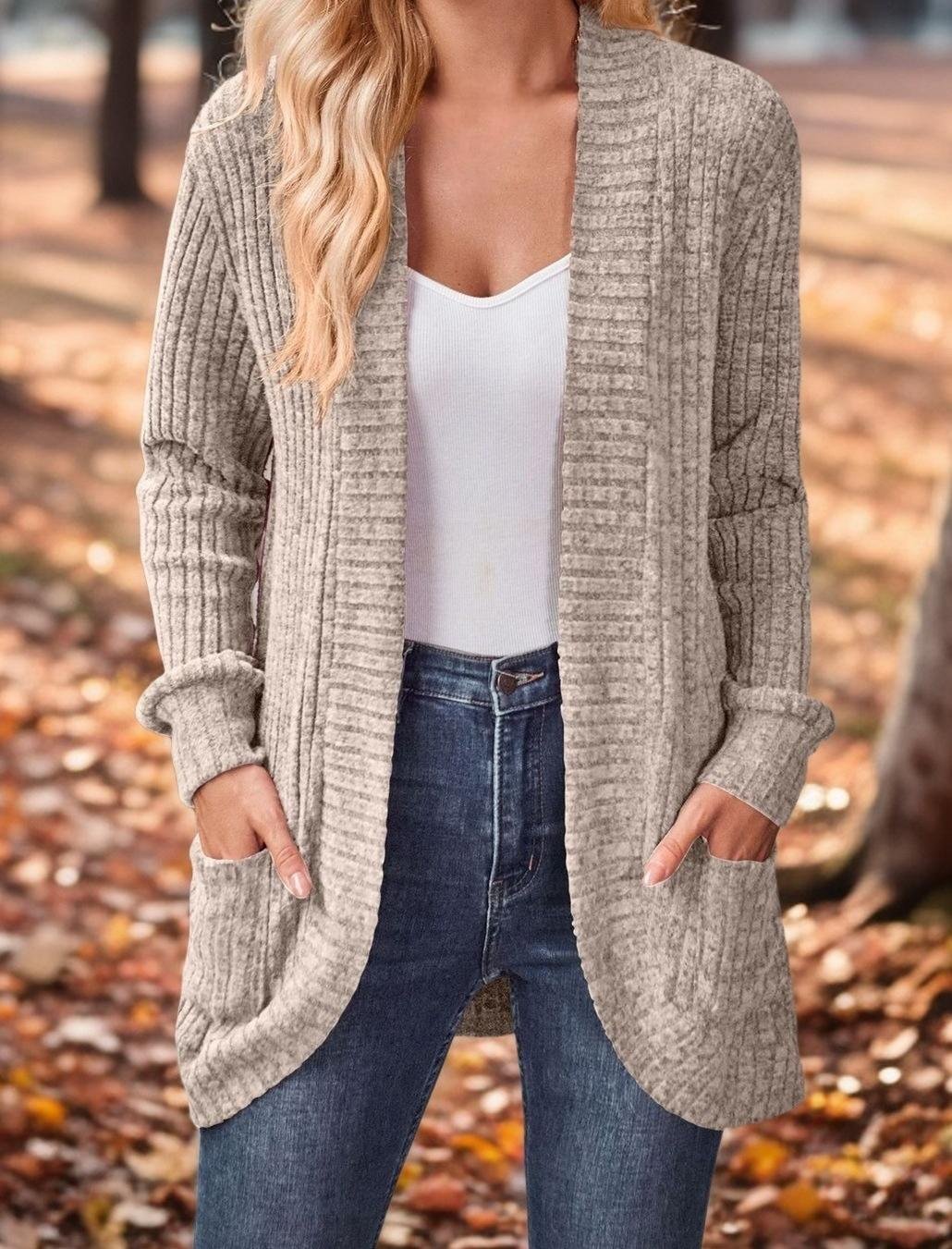 Damen Lässig Frühling/Herbst Unifarben Strickjacke