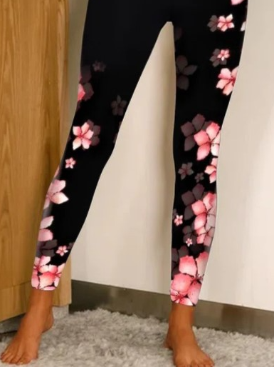 Damen Lässig Geblümt Winter Lang Leggings