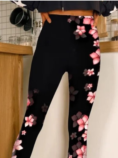 Damen Lässig Geblümt Winter Lang Leggings