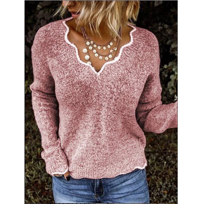 Damen Frühling/Herbst Unifarben Lässig Langarm Rundhals Garn/Wollgarn Pullover