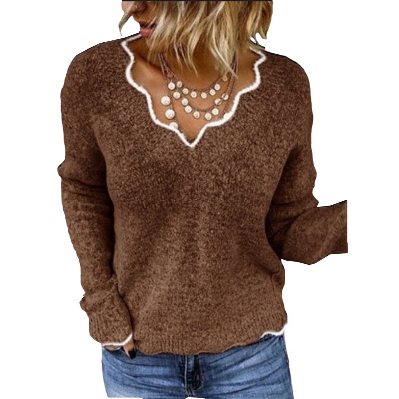 Damen Frühling/Herbst Unifarben Lässig Langarm Rundhals Garn/Wollgarn Pullover