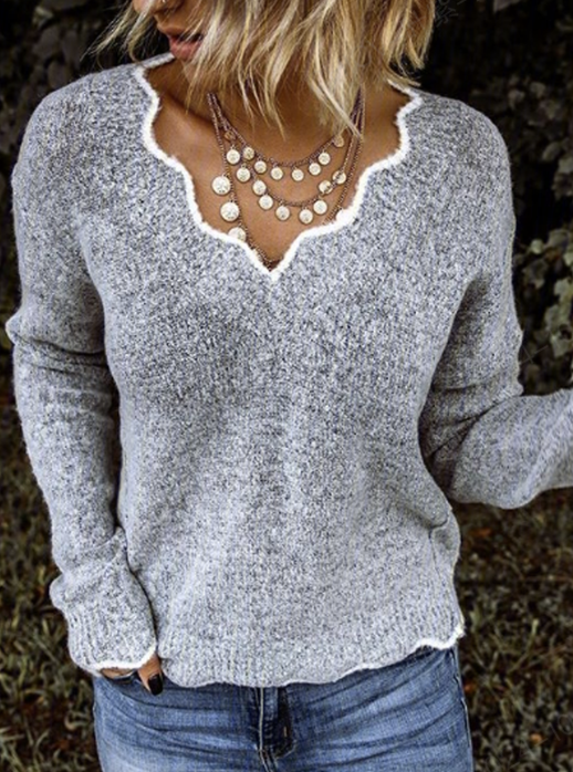 Damen Frühling/Herbst Unifarben Lässig Langarm Rundhals Garn/Wollgarn Pullover