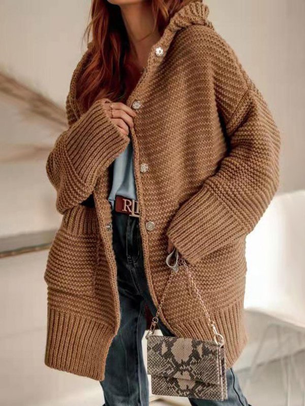 Damen Lässig Winter Unifarben Wolle/Stricken Tasche Patchwork Strickjacke