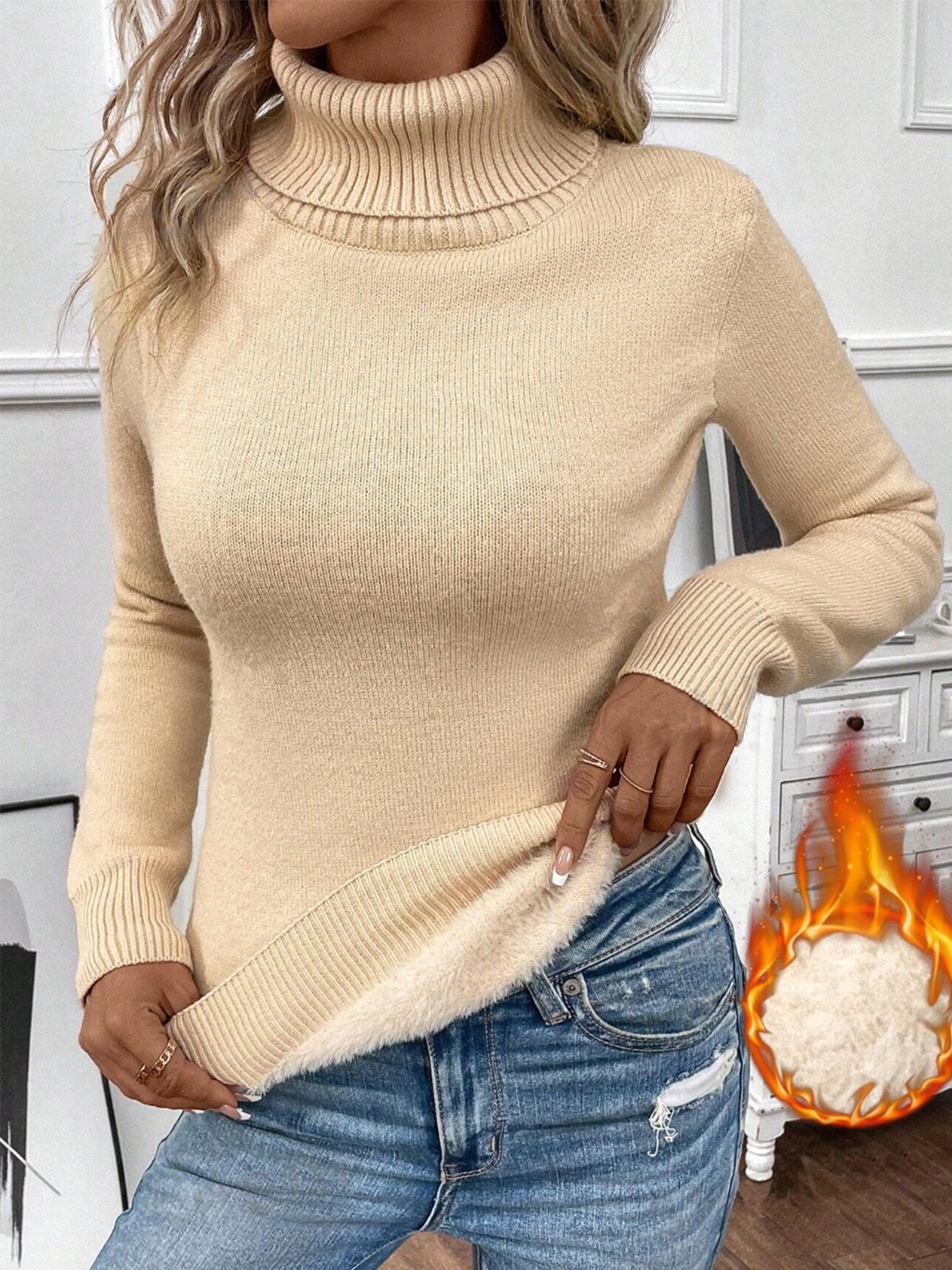 Damen Frühling/Herbst Farbblock Lässig Langarm Rollkragen Garn/Wollgarn Pullover