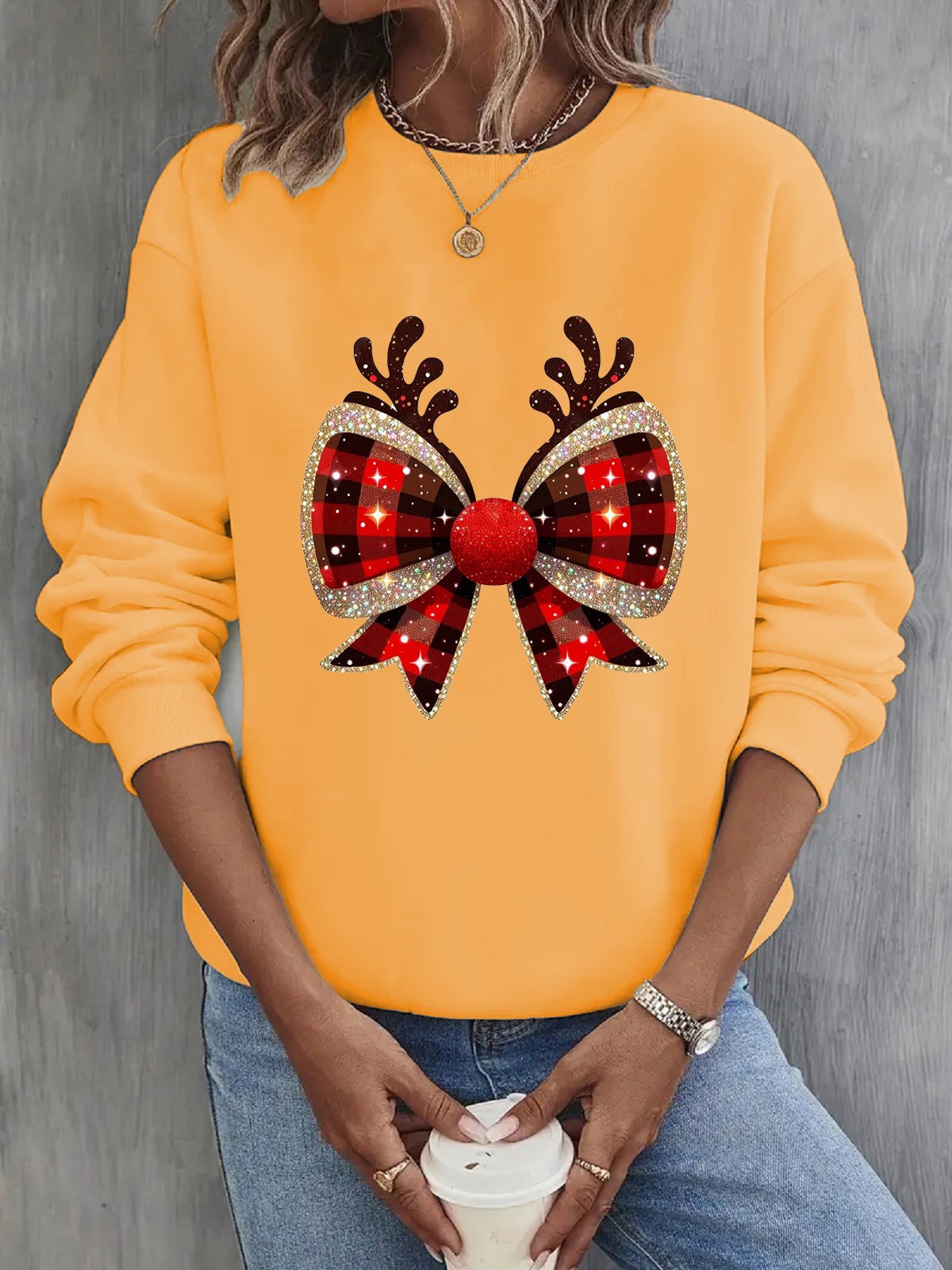 Damen Rundhals Weihnachten Lässig Frühling/Herbst Langarm Sweatshirt