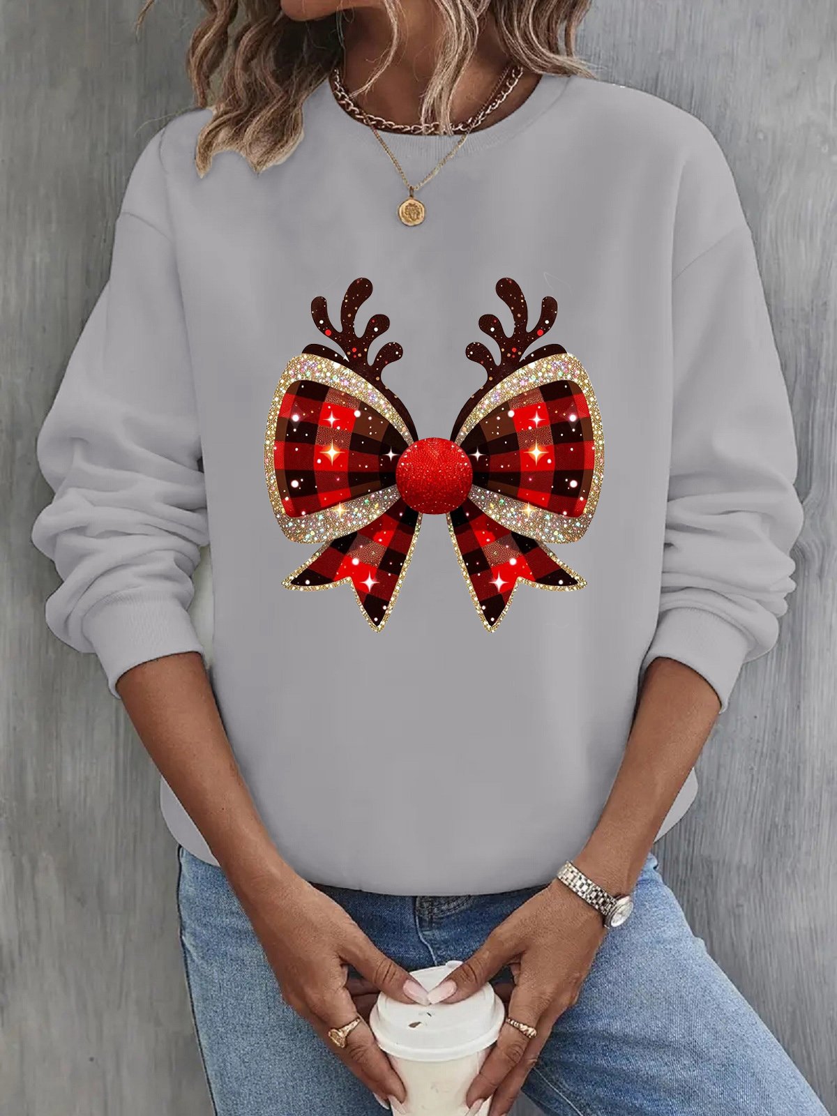 Damen Rundhals Weihnachten Lässig Frühling/Herbst Langarm Sweatshirt