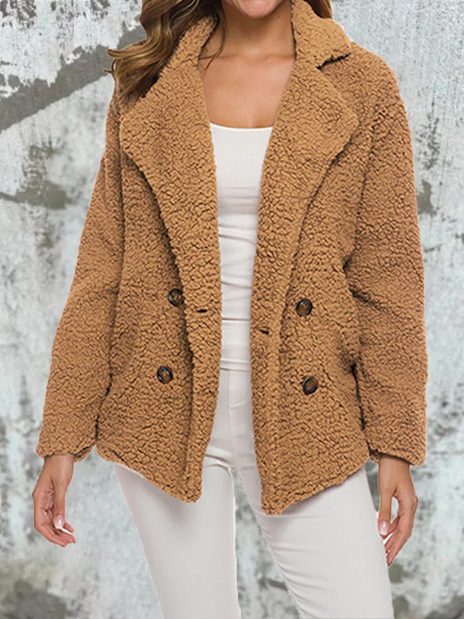 Damen Frühling/Herbst Oberbekleidung Lässig Schnalle Unifarben Langarm Schalkragen Jacke