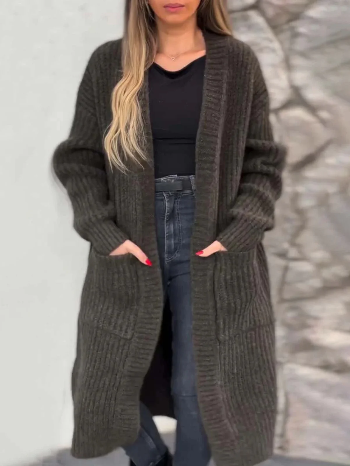 Damen Lässig Winter Unifarben Wolle/Stricken Strickjacke