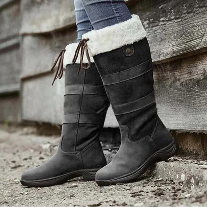 Leder Kontrastnaht Winter Baumwolle-Gepolstert Stiefelette