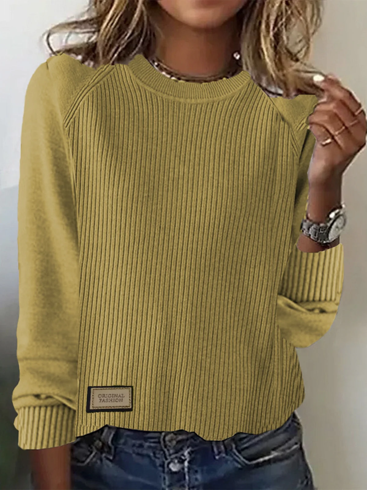 Damen Frühling/Herbst Unifarben Lässig Langarm Rundhals Garn/Wollgarn Pullover