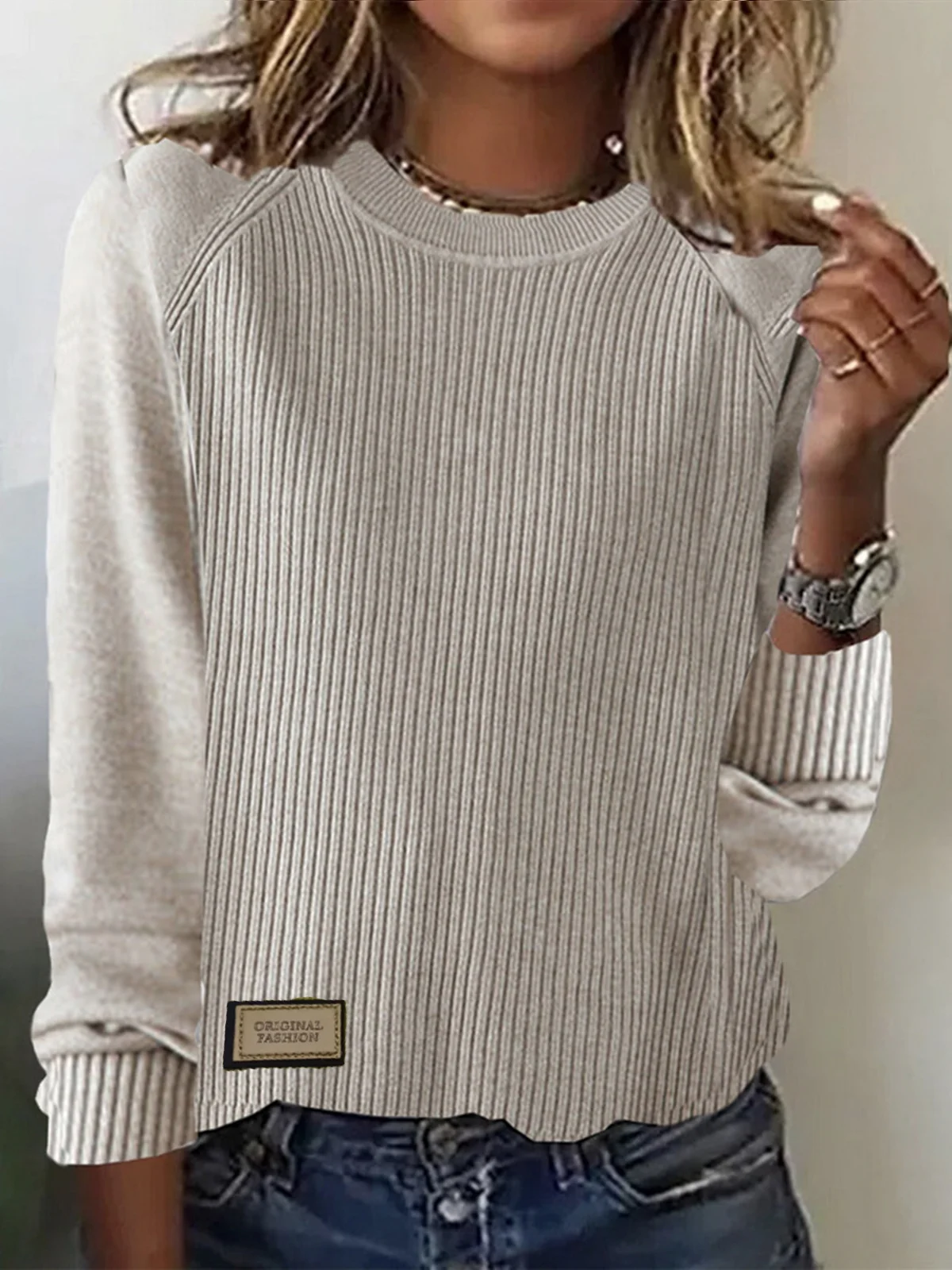 Damen Frühling/Herbst Unifarben Lässig Langarm Rundhals Garn/Wollgarn Pullover