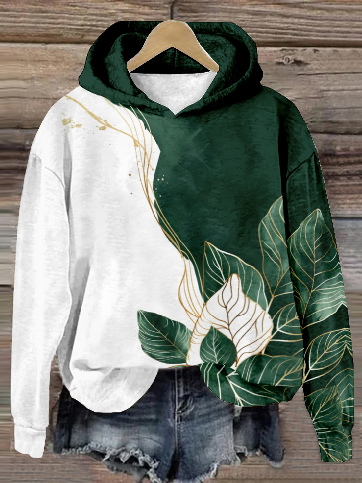 Damen Kapuze Blätter Reißverschluss Lässig Frühling/Herbst Langarm Sweatshirt