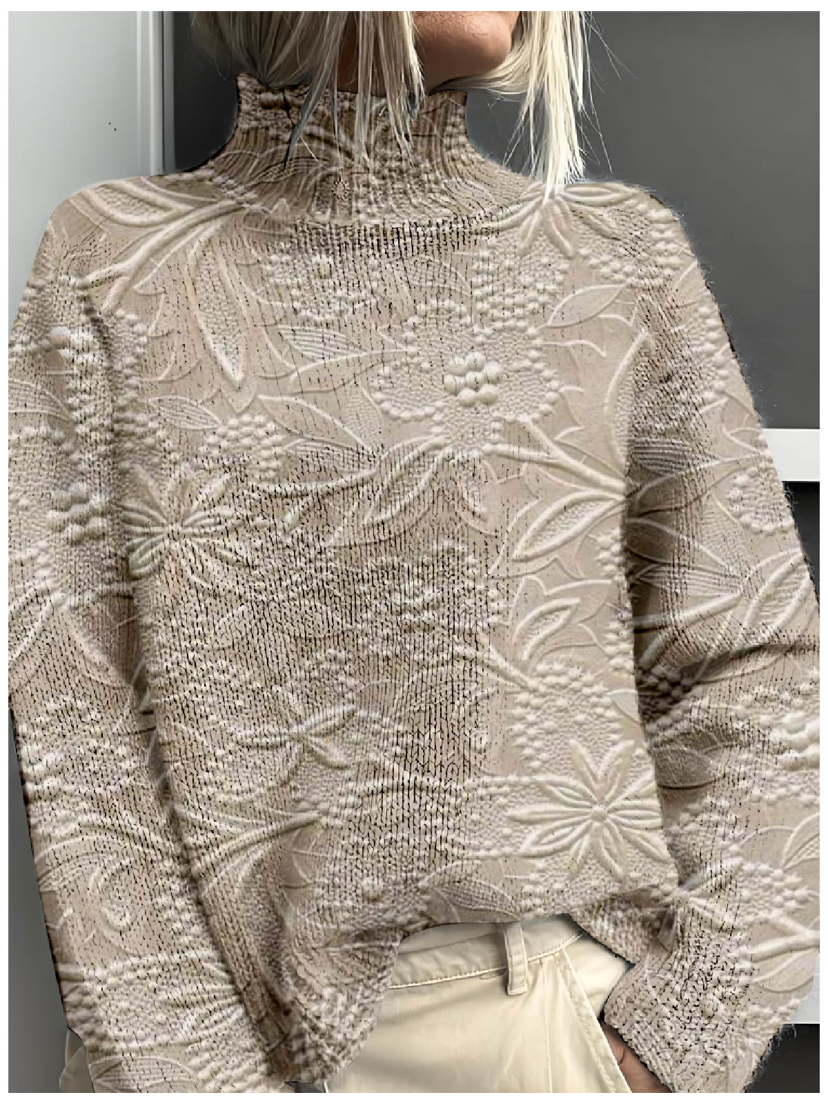 Damen Mock Neck 3d Drucken Retro Frühling/Herbst Langarm Sweatshirt