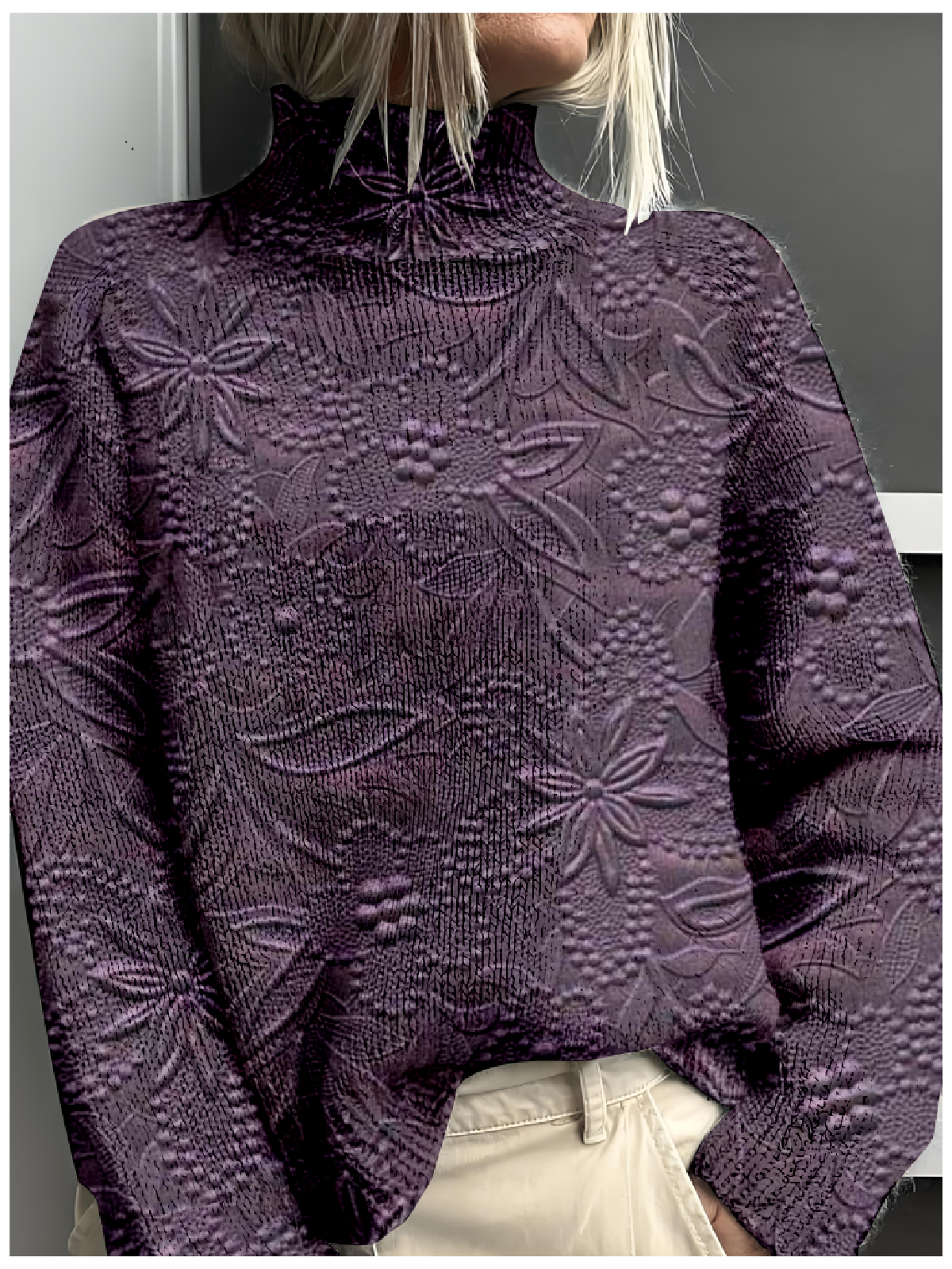 Damen Mock Neck 3d Drucken Retro Frühling/Herbst Langarm Sweatshirt