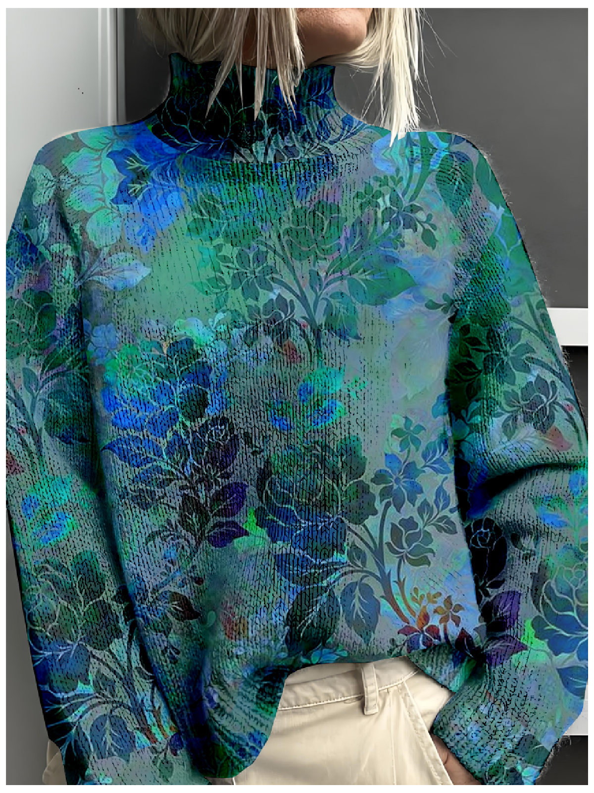 Damen Mock Neck 3d Drucken Retro Frühling/Herbst Langarm Sweatshirt