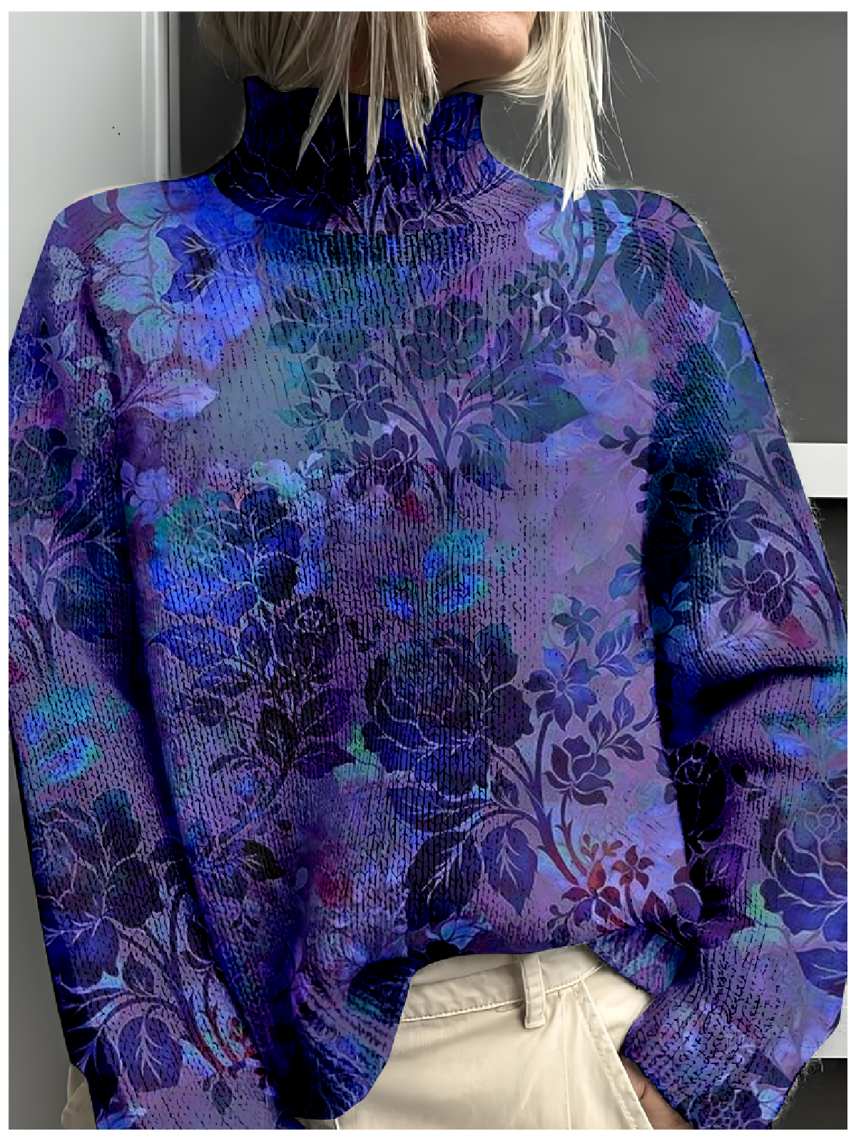 Damen Mock Neck 3d Drucken Retro Frühling/Herbst Langarm Sweatshirt