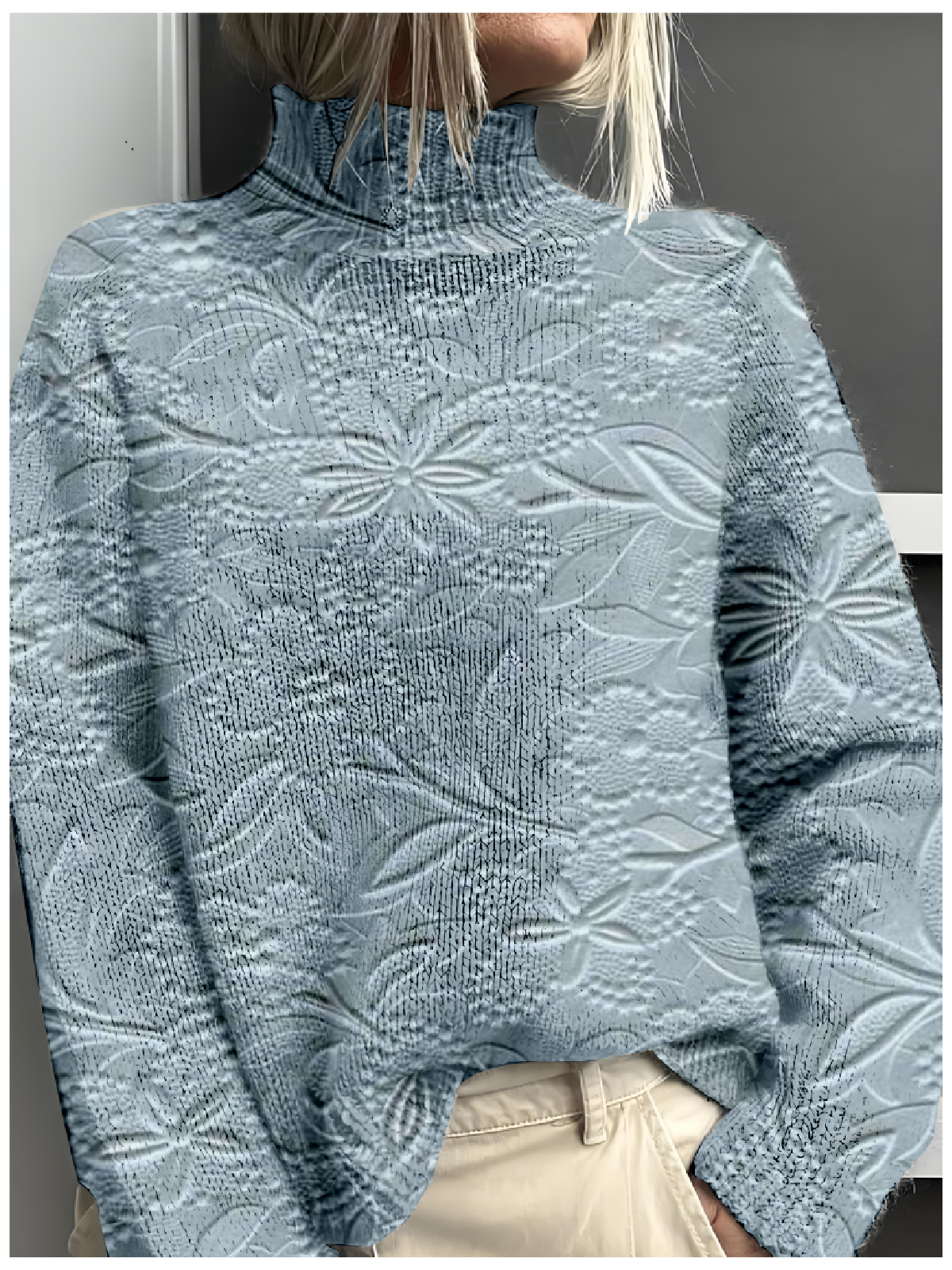 Damen Mock Neck 3d Drucken Retro Frühling/Herbst Langarm Sweatshirt
