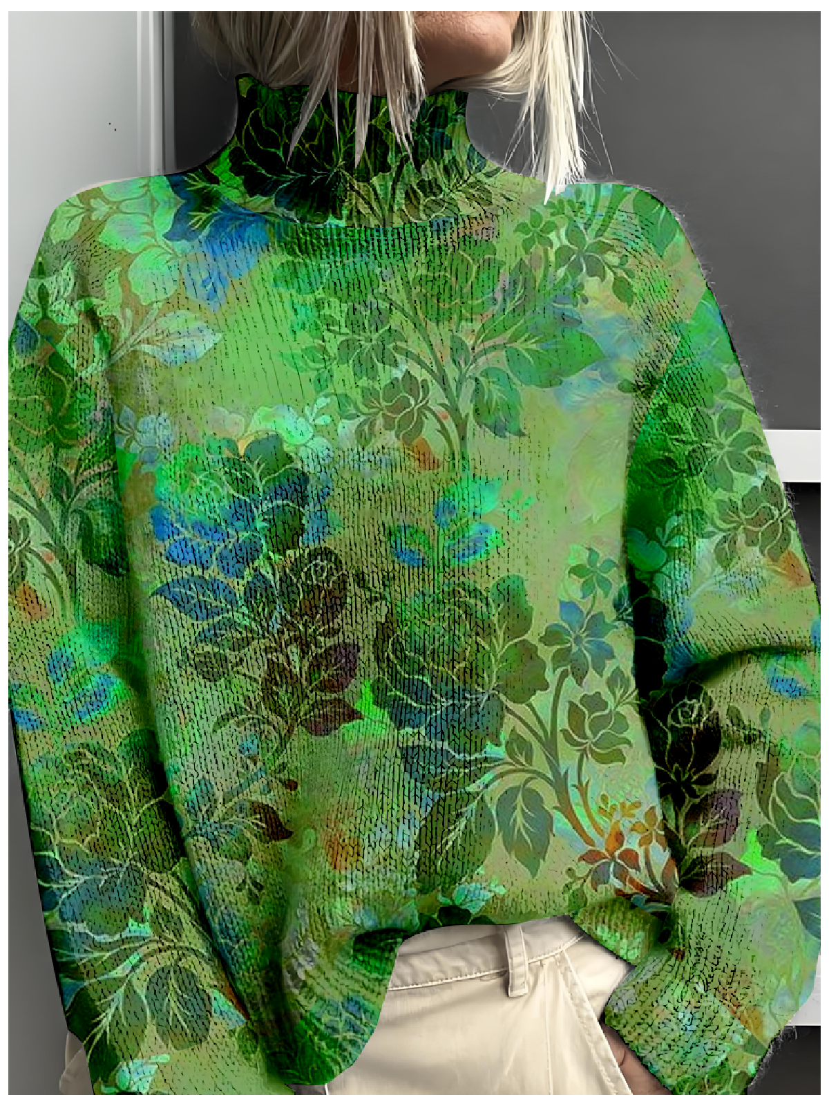 Damen Mock Neck 3d Drucken Retro Frühling/Herbst Langarm Sweatshirt