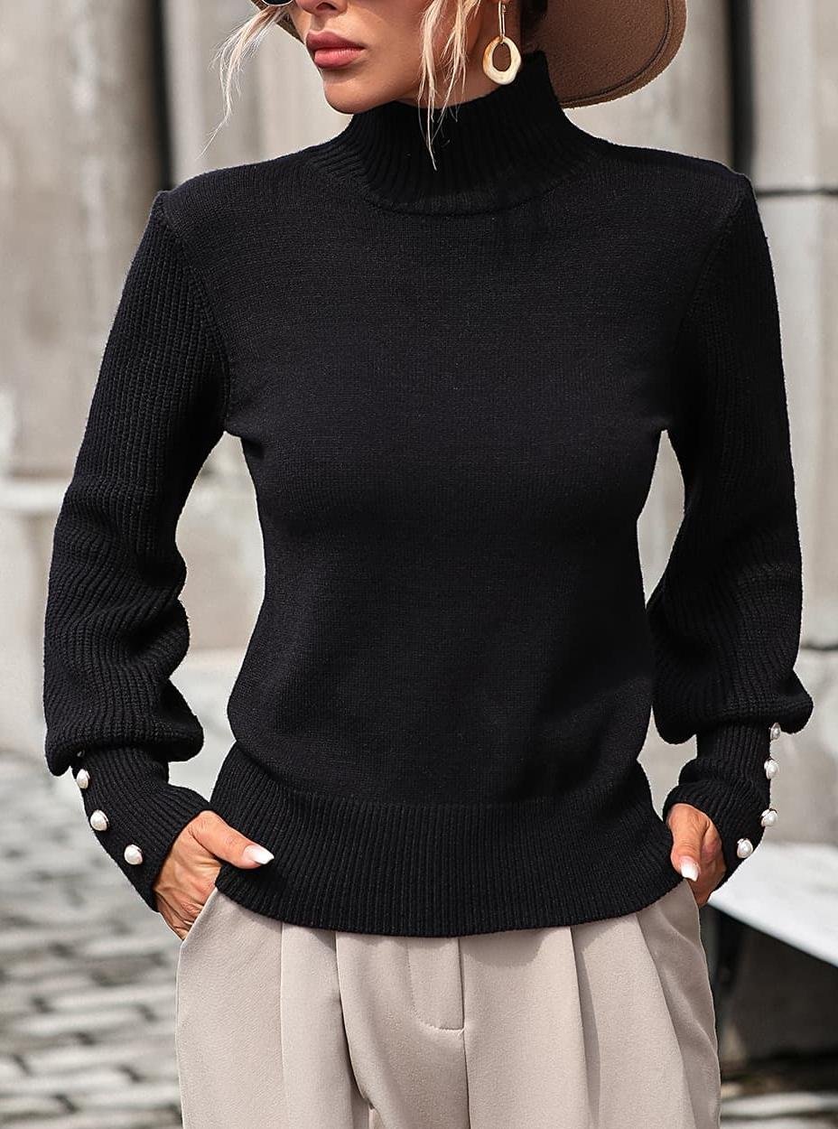 Damen Frühling/Herbst Unifarben Lässig Langarm Mock Neck Pullover