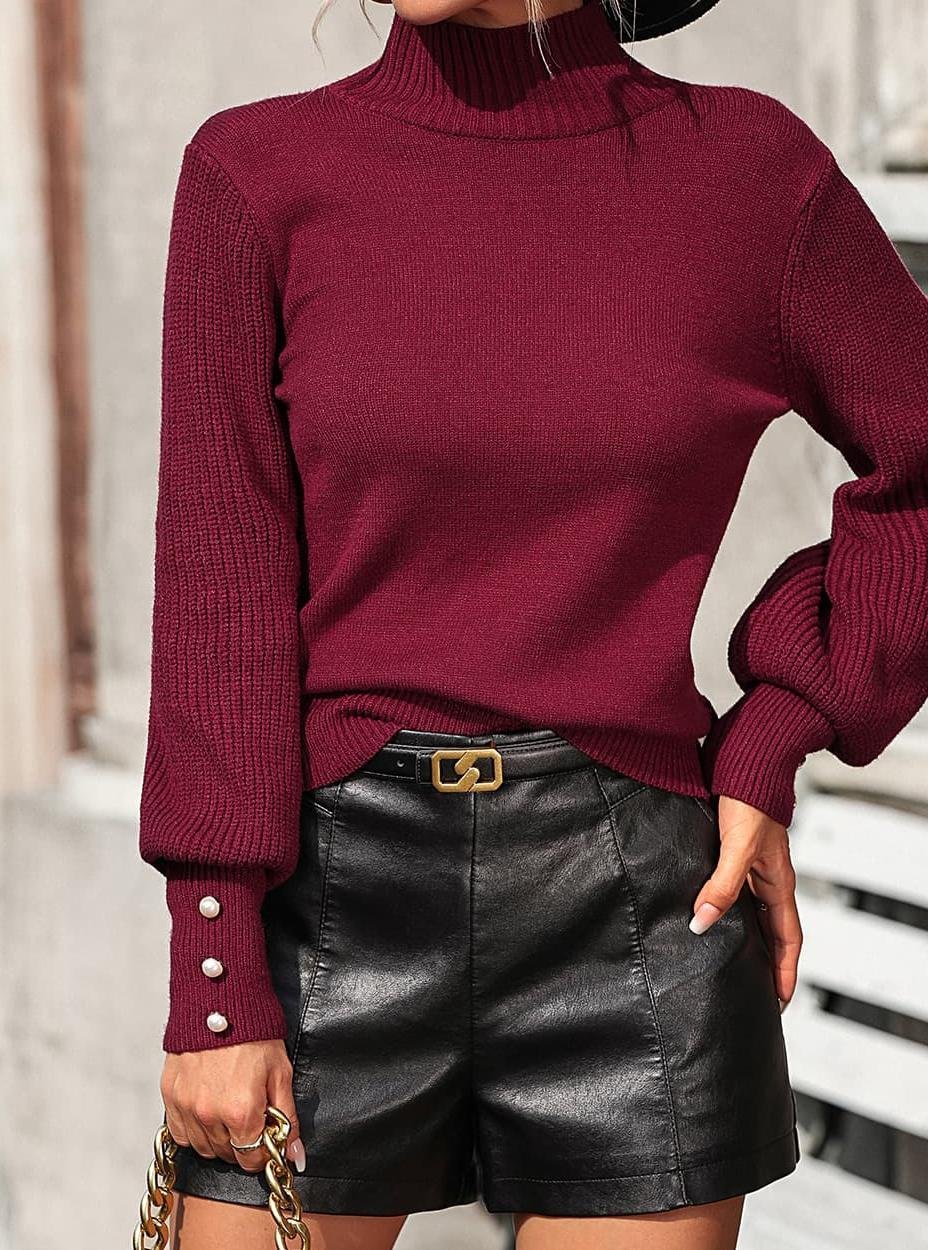 Damen Frühling/Herbst Unifarben Lässig Langarm Mock Neck Pullover