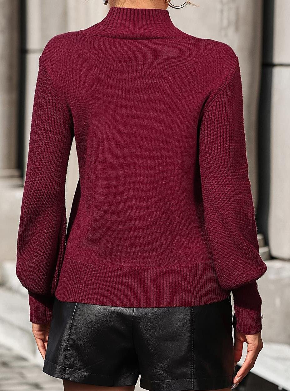 Damen Frühling/Herbst Unifarben Lässig Langarm Mock Neck Pullover