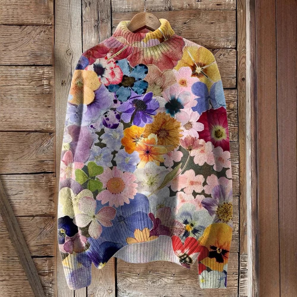 Damen Rollkragen Geblümt Lässig Frühling/Herbst Langarm Sweatshirt