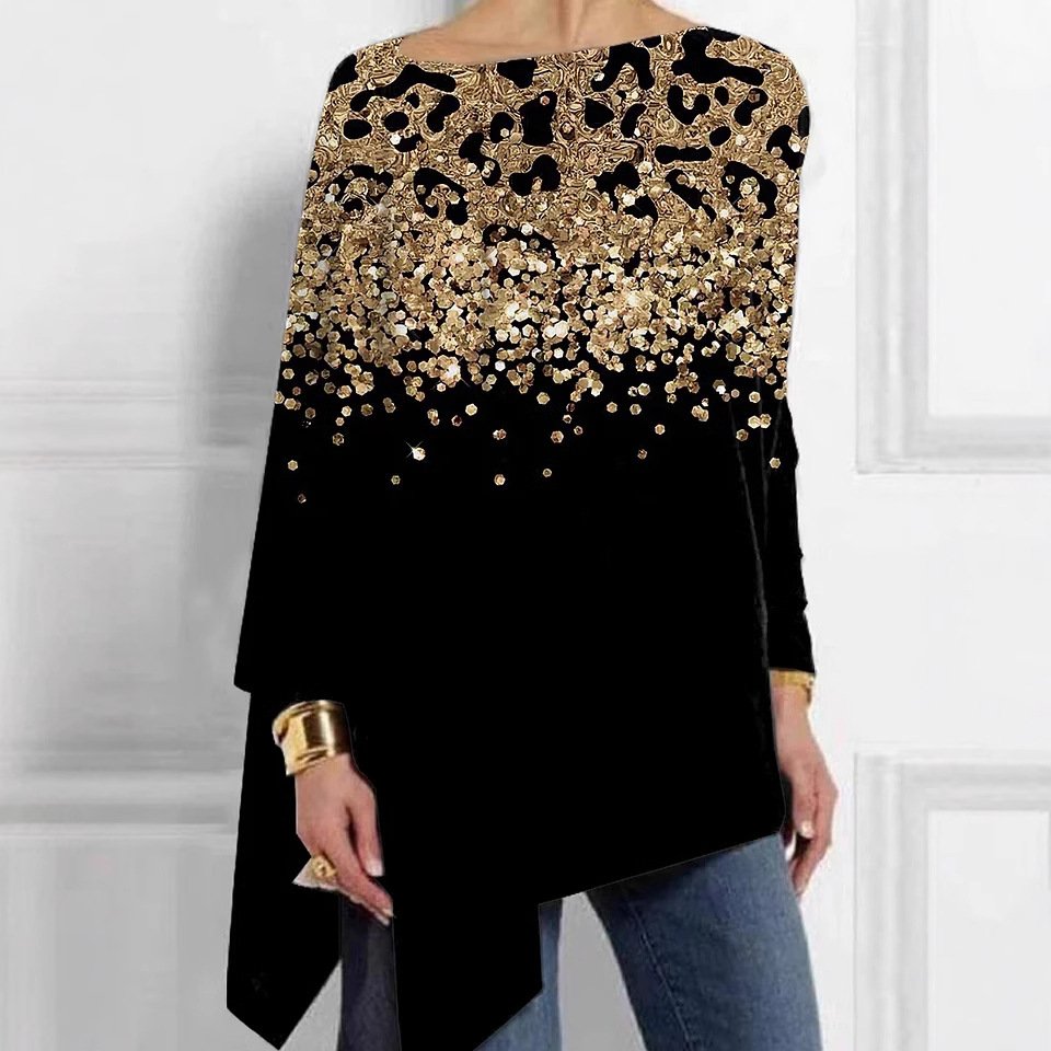 Damen Langarm Bluse Frühling/Herbst Farbblock Jersey Rundhals Täglich Ausgehen Lässig Oberteile