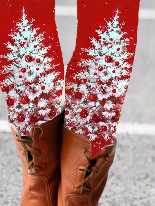 Damen Lässig Weihnachtsbaum Jersey Alle Jahreszeiten Lang Leggings