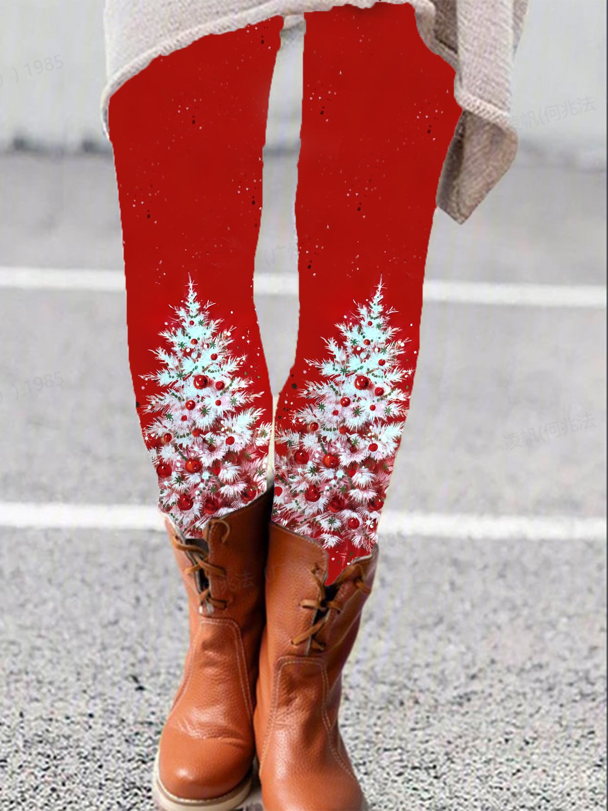 Damen Lässig Weihnachtsbaum Jersey Alle Jahreszeiten Lang Leggings