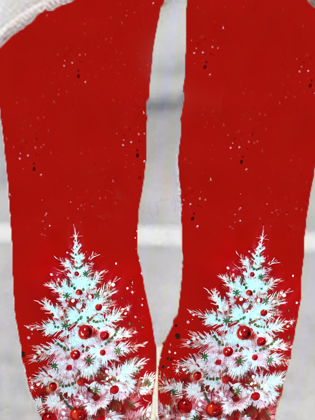 Damen Lässig Weihnachtsbaum Jersey Alle Jahreszeiten Lang Leggings