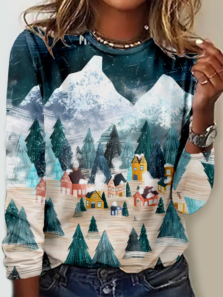 Damen Langarm T-Shirts T-Shirt Frühling/Herbst Ethnisch Jersey Rundhals Täglich Ausgehen Lässig Oberteile