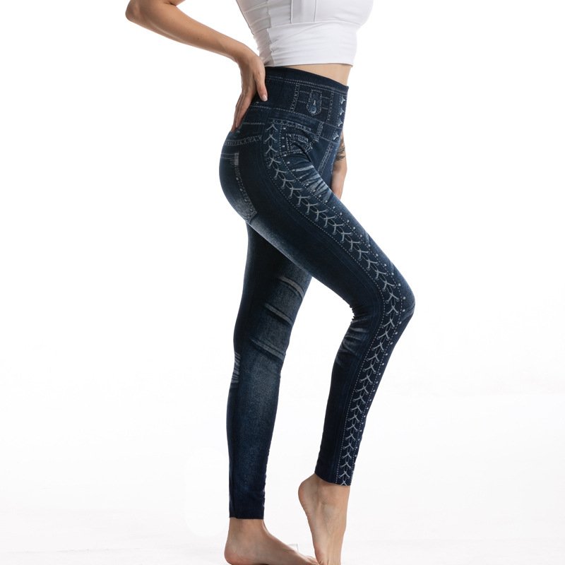 Damen Lässig Denim-Print-Grafik Alle Jahreszeiten Knöchelhose Leggings