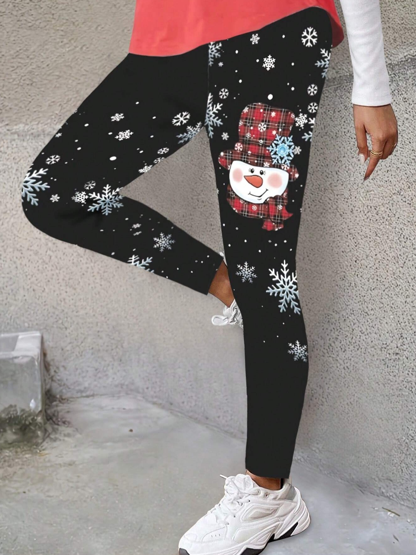 Damen Lässig Weihnachtsschneemann Jersey Alle Jahreszeiten Lang Leggings